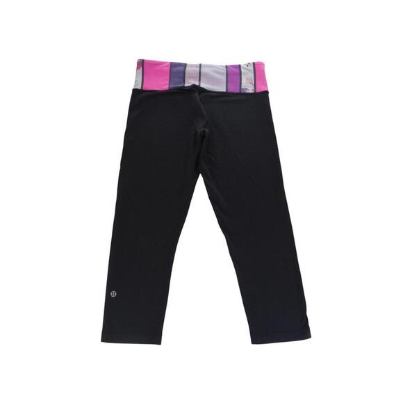 Lululemon Stylish Black Capri Leggings with Colorful Waistband Reversible - Picture 4 of 6